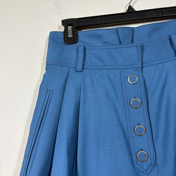 Zimmermann 1 Wool Pleated Paperbag Pants Blue Button Up High Waisted /4-6 US - Picture 8 of 13